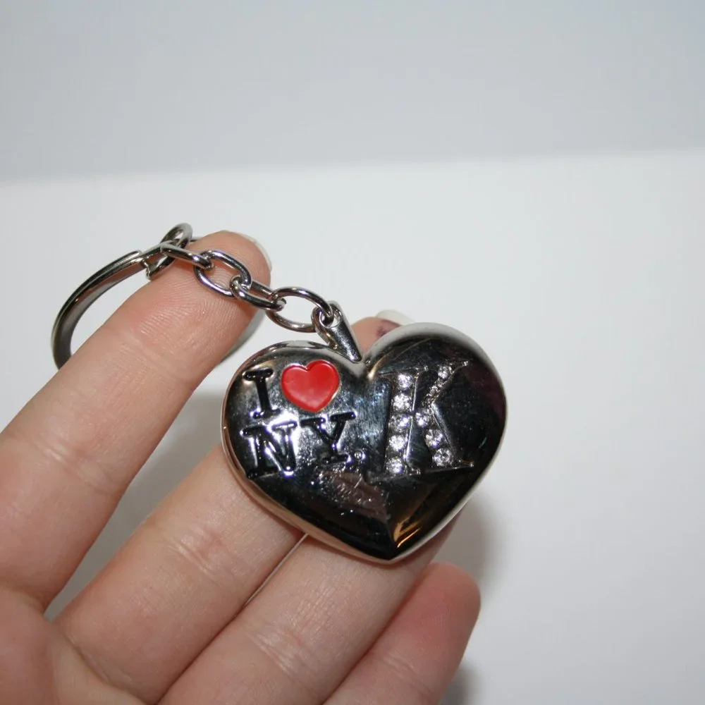 Silver heart I <3 NY K Monogrammed Key chain